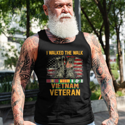 Proud Veteran Shirt, Funny Veteran UnisexT-Shirt/Hoodie/Sweatshirt HLT00 - I Walked The Walk Vietnam Veteran Flag American US Vet T-Shirt