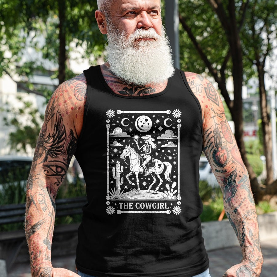 Best Horse Lover Shirt , Funny Horse UnisexT-Shirt/Hoodie/Sweatshirt HLT00 - Skeleton Cowgirl Riding Horse Tarot Card Gothic Halloween T-Shirt