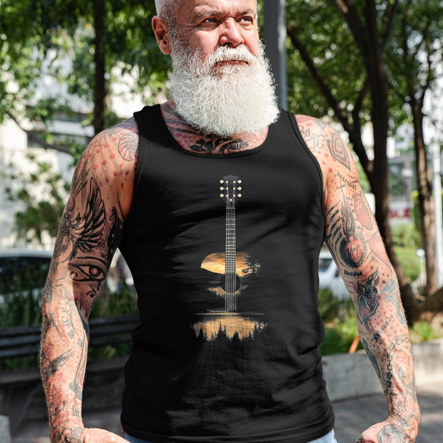 Guitar Lover Shirt, Funny Guitar UnisexT-Shirt/Hoodie/Sweatshirt HLT00 - Sunset Acoustic Guitar Scenic Nature Art T-Shirt, Men, Black, 3X-Large (1)