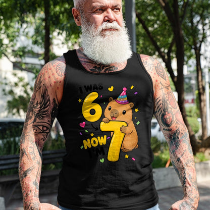 Cute Capybara Shirt, Funny Capybara Unisex T-Shirt/Hoodie/Sweatshirt HLT00 - I was 6 Now Im 7 Capybara 7th Birthday Party Cute 67 T-Shirt