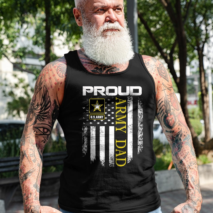 Gift for Dad Shirt, Funny Dad Unisex T-Shirt/Hoodie/Sweatshirt HLT00 – Vintage Proud Army Dad With American Flag Gift T-Shirt