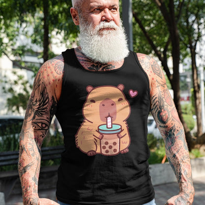 Cute Capybara Shirt, Funny Capybara Unisex T-Shirt/Hoodie/Sweatshirt HLT00 - Cute Capybara Kawaii Anime Drinking Bubble Tea Lover Girls T-Shirt