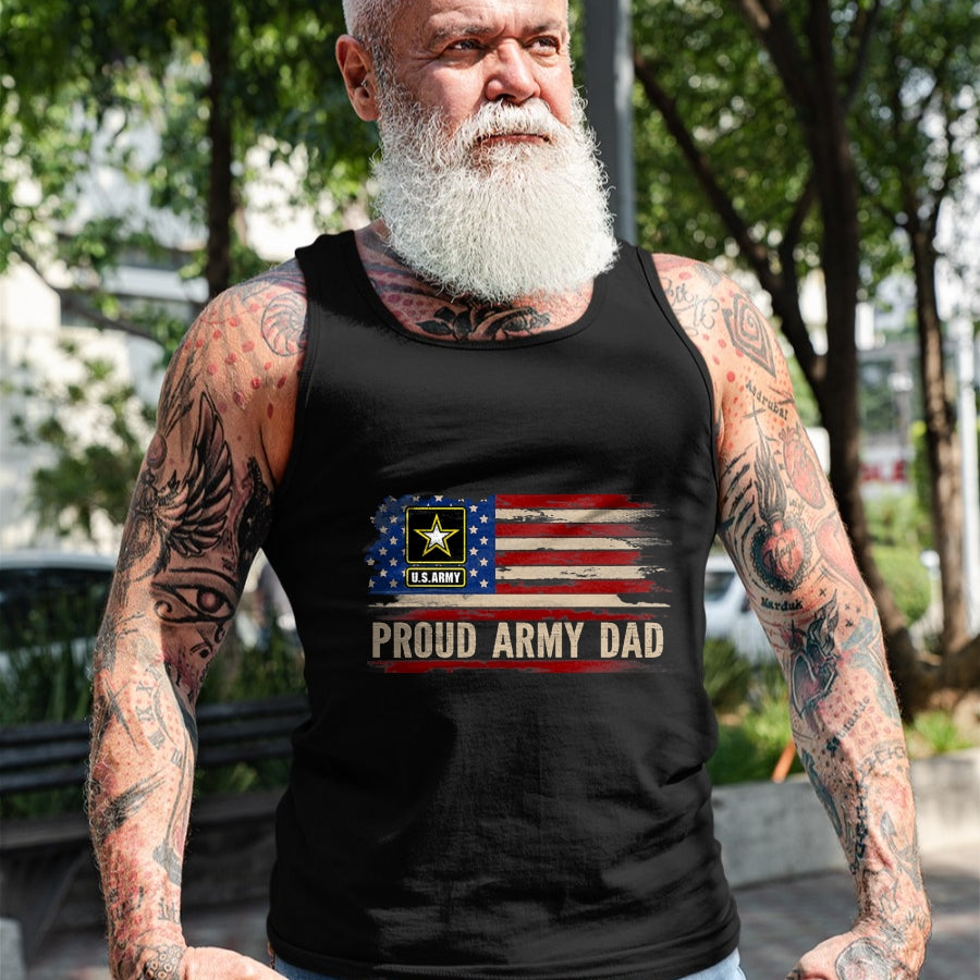 Gift for Dad Shirt, Funny Dad Unisex T-Shirt/Hoodie/Sweatshirt HLT00 – Vintage Proud Army Dad American Flag Veteran Gift T-Shirt