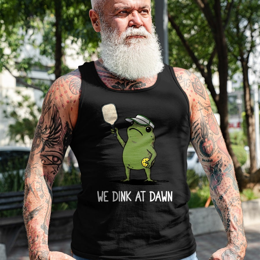 Funny Pickleball Shirt, Pickleball Lover Unisex T-Shirt/Hoodie/Sweatshirt HLT00 - We Dink At Dawn Funny Pickleball Frog T-Shirt