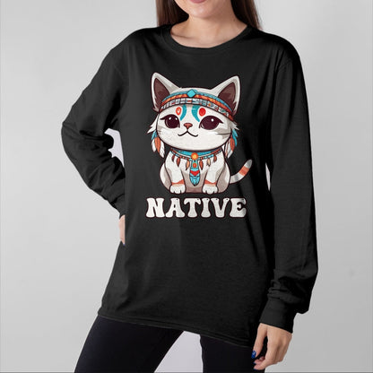 Native American T-Shirts, Vintage Native American Unisex T-Shirt/Hoodie/Sweatshirt HLT00 - Cute American Native Indian Kawaii Cat Woman Girl