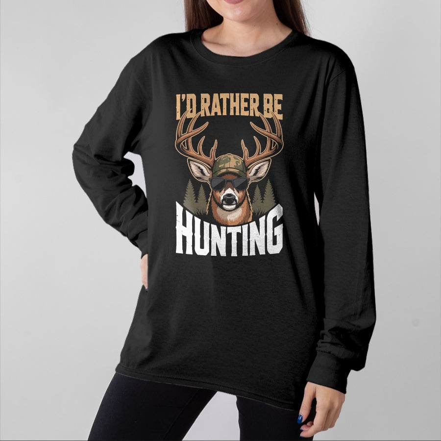 Funny Hunting Shirt, Gift For Hunting Lover Unisex T-Shirt/Hoodie/Sweatshirt HLT00 - Mens Camo Deer Hunting Funny Id Rather Be Hunting Camouflage T-Shirt