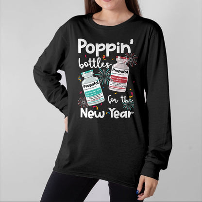 Funny Nurse Shirt, Nurse Unisex T-Shirt/Hoodie/Sweatshirt HLT00 - ICU Nurses New Year Eve Outfits Poppin Bottles PICU ER Nurse T-Shirt