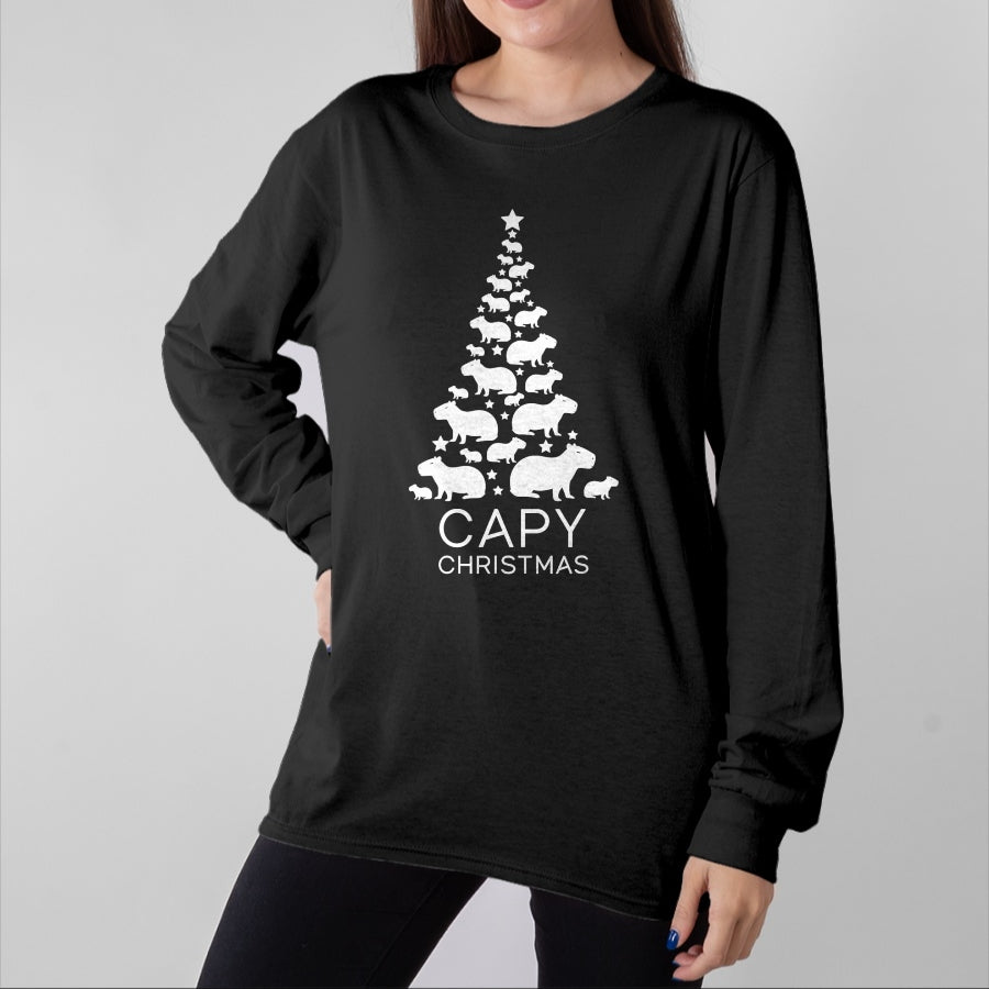 Cute Capybara Shirt, Funny Capybara Unisex T-Shirt/Hoodie/Sweatshirt HLT00 - Cute Capybara Christmas Tree Shirt, Funny Capy Holidays T-Shirt