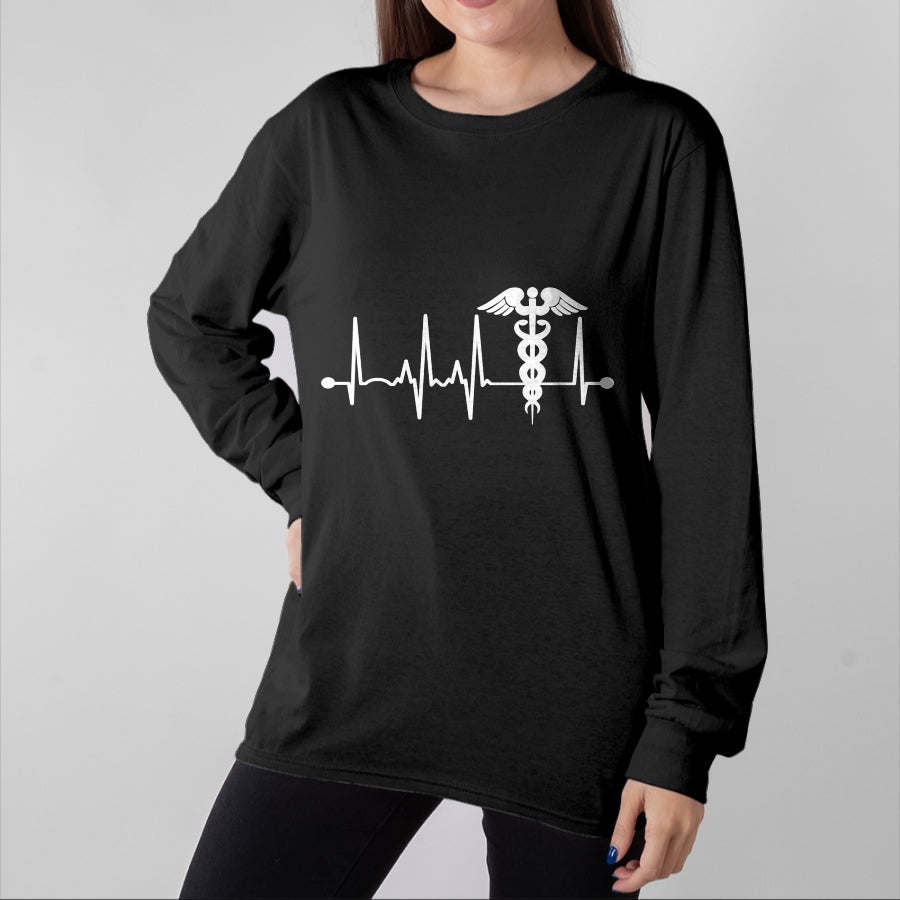 Best Doctor Shirt, Funny Doctor UnisexT-Shirt/Hoodie/Sweatshirt HLT00 - Heartbeat Caduceus For Women Men Nurse Physician Doctor Long Sleeve T-Shirt