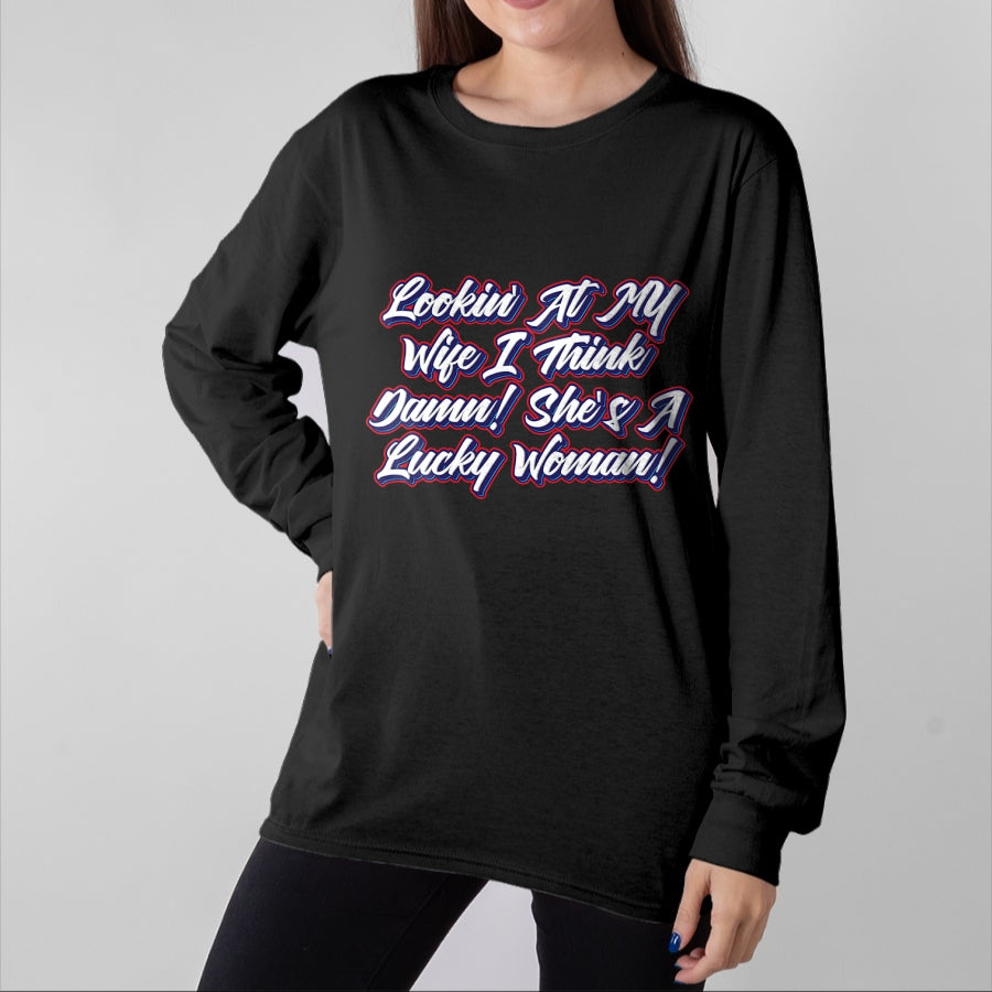 Best Wife Shirt, Wife and Husband Unisex T-Shirt/Hoodie/Sweatshirt HLT00 - Gift for wife T shirt, lucky wife   Funny Teaser Shirts - My Wife Is A Lucky Woman T-Shirt