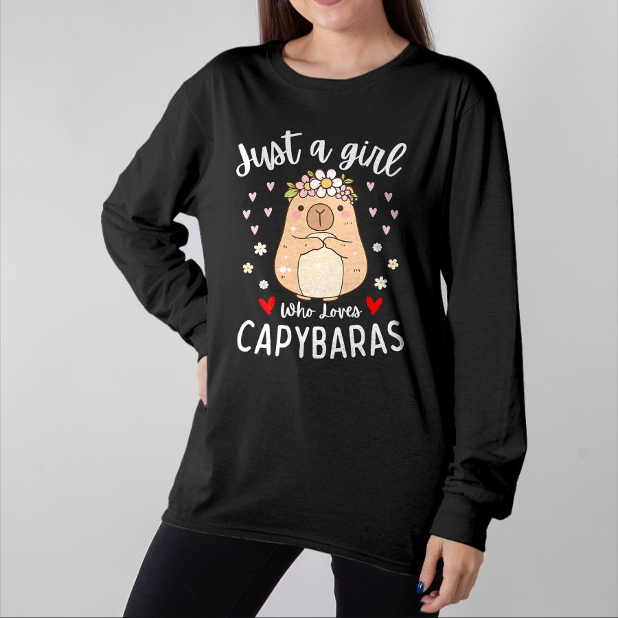 Cute Capybara Shirt, Funny Capybara Unisex T-Shirt/Hoodie/Sweatshirt HLT00 - Just a Girl Who Loves Capybaras Cute Rodent Animal Capybara T-Shirt