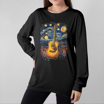 Guitar Lover Shirt, Funny Guitar UnisexT-Shirt/Hoodie/Sweatshirt HLT00 - Starry Night Inspired Acoustic Guitar T-Shirt