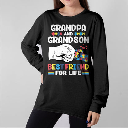 Best Grandpa Shirt, Proud Grandpa Unisex T-Shirt/Hoodie/Sweatshirt HLT00 - Proud Support Autism Grandpa And Grandson Autism Awareness T-Shirt
