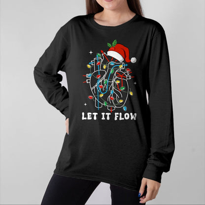 Funny Nurse Shirt, Nurse Unisex T-Shirt/Hoodie/Sweatshirt HLT00 - Funny Let It Flow Anatomy Heart Cardiac Nurse Santa Hat Xmas T-Shirt