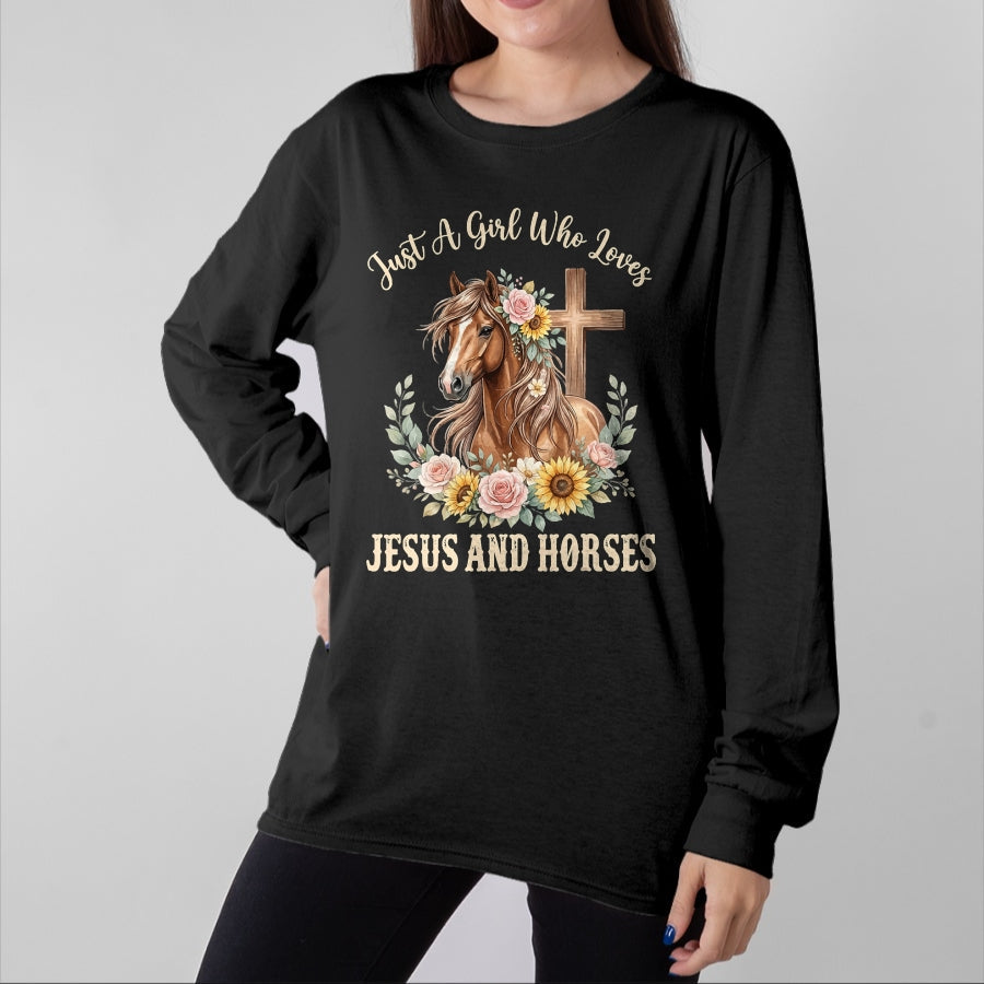 Best Horse Lover Shirt , Funny Horse UnisexT-Shirt/Hoodie/Sweatshirt HLT00 - Just A Girl Who Loves Jesus and Horses T-Shirt