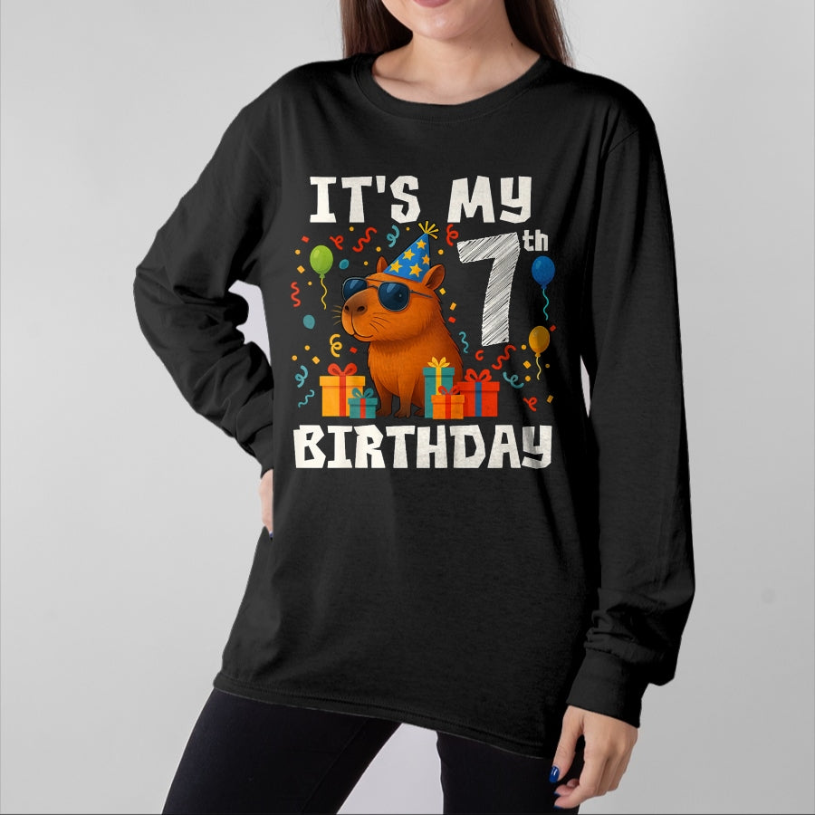 Cute Capybara Shirt, Funny Capybara Unisex T-Shirt/Hoodie/Sweatshirt HLT00 - Its My 7th Birthday 7 Years Old Capybara Gifts Boys T-Shirt
