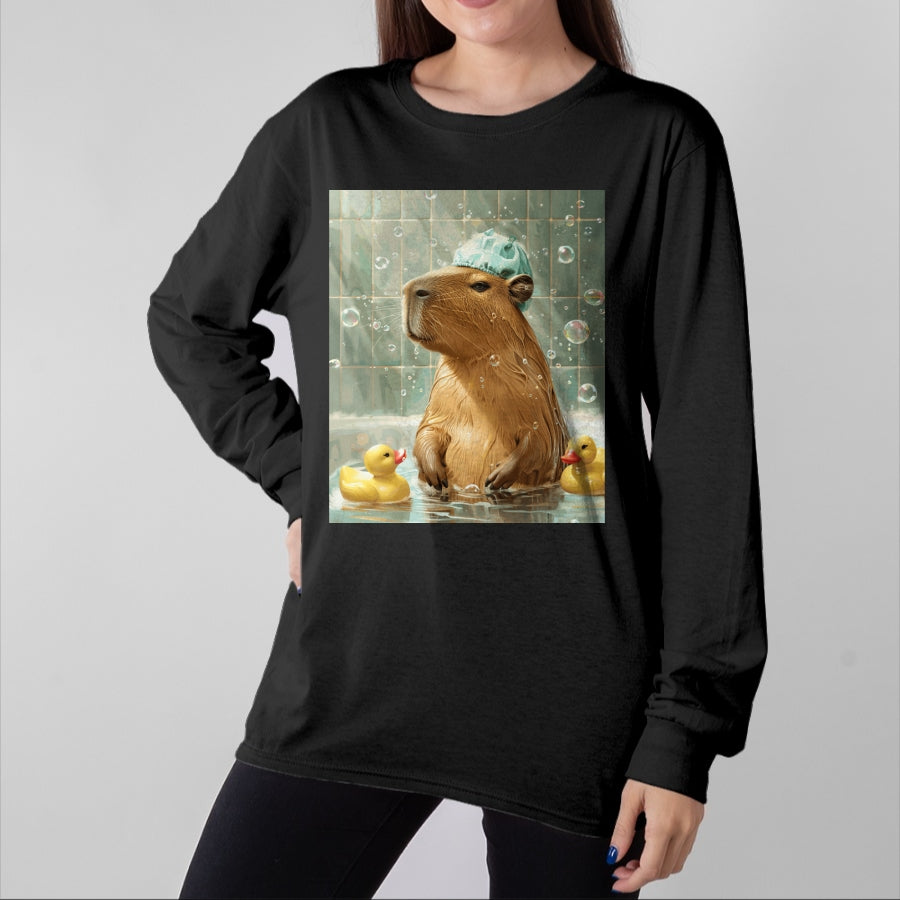 Cute Capybara Shirt, Funny Capybara Unisex T-Shirt/Hoodie/Sweatshirt HLT00 - Funny Graphic Capybara Long Sleeve T-Shirt (18)