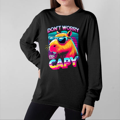 Cute Capybara Shirt, Funny Capybara Unisex T-Shirt/Hoodie/Sweatshirt HLT00 - Cool Retro Capybara Long Sleeve T-Shirt