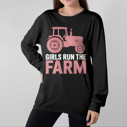 Best Farmer Life Shirt, Funny Farmer UnisexT-Shirt/Hoodie/Sweatshirt HLT00 - Girls Run The Farm Pink Farm Tractor Girl Women T-Shirt