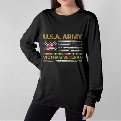 Proud Veteran Shirt, Funny Veteran UnisexT-Shirt/Hoodie/Sweatshirt HLT00 - USA Army Vietnam Veteran USA Flag Veteran Vietnam Army Long Sleeve T-Shirt