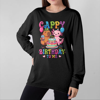 Cute Capybara Shirt, Funny Capybara Unisex T-Shirt/Hoodie/Sweatshirt HLT00 - Cute Happy Birthday to Me Capybara Axolotl Turtle Party T-Shirt