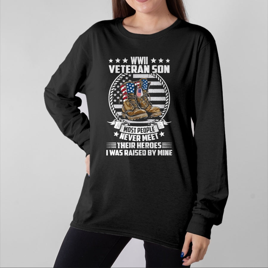 Proud Veteran Shirt, Funny Veteran UnisexT-Shirt/Hoodie/Sweatshirt HLT00 - Proud Son of WWII Veteran World War 2 Vet Flag US T-Shirt