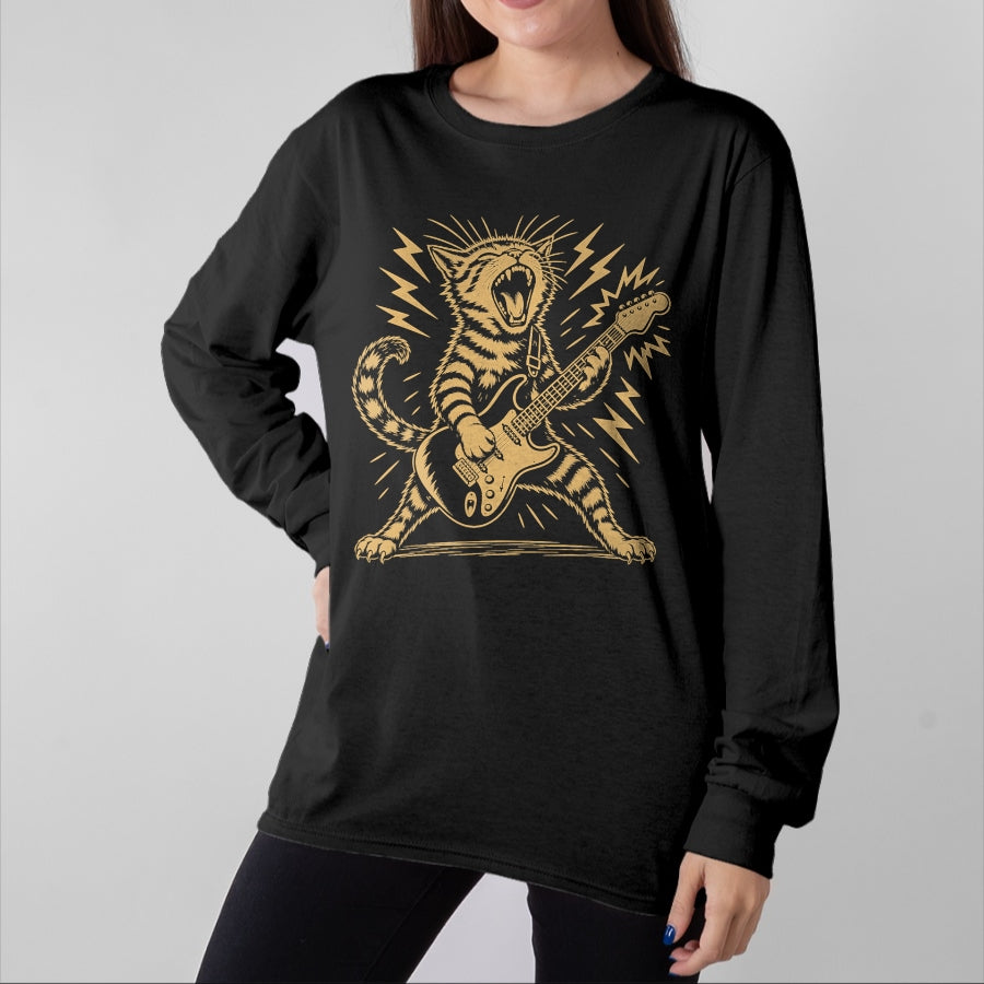 Guitar Lover Shirt, Funny Guitar UnisexT-Shirt/Hoodie/Sweatshirt HLT00 - Cat Playing Guitar Rock and Roll Music Men Women Kids T-Shirt