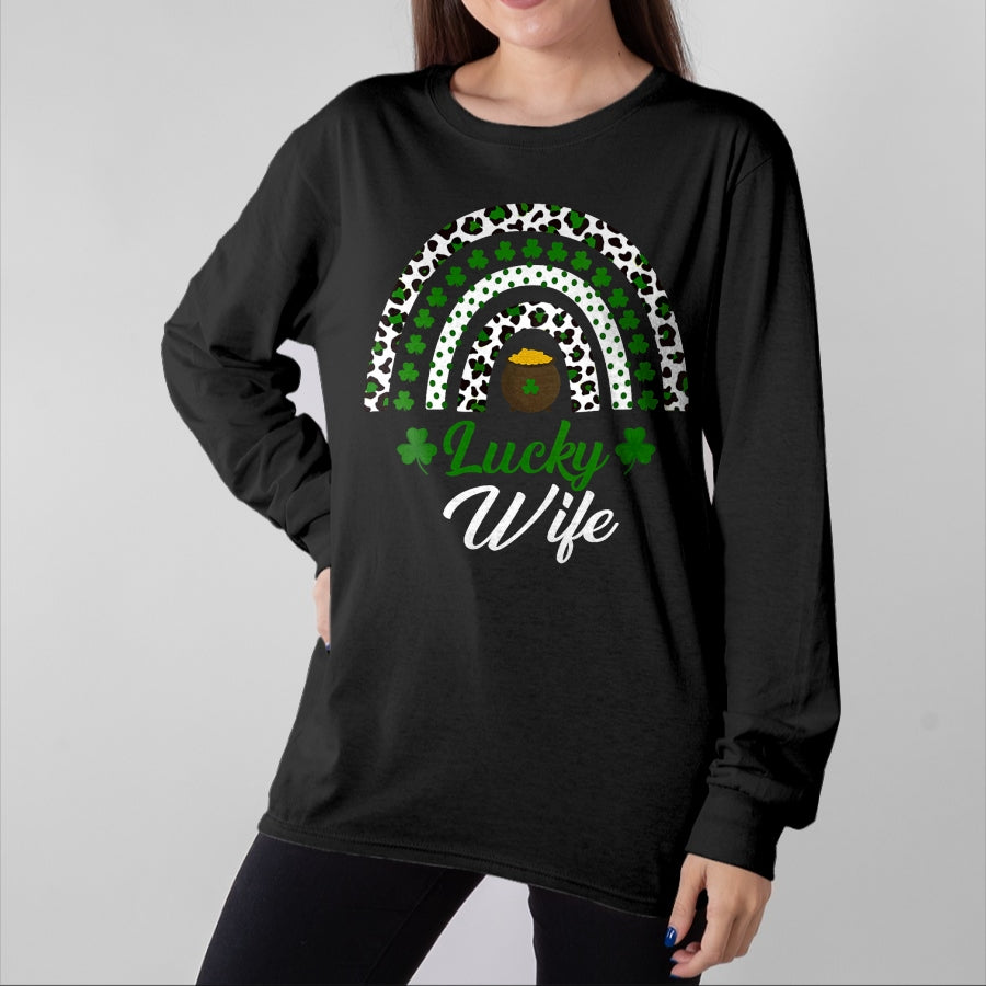 Best Wife Shirt, Wife and Husband Unisex T-Shirt/Hoodie/Sweatshirt HLT00 - Gift for wife T shirt, lucky wife   Womens Lucky Wife Rainbow St Patricks Day Lucky Wife V-Neck T-Sh