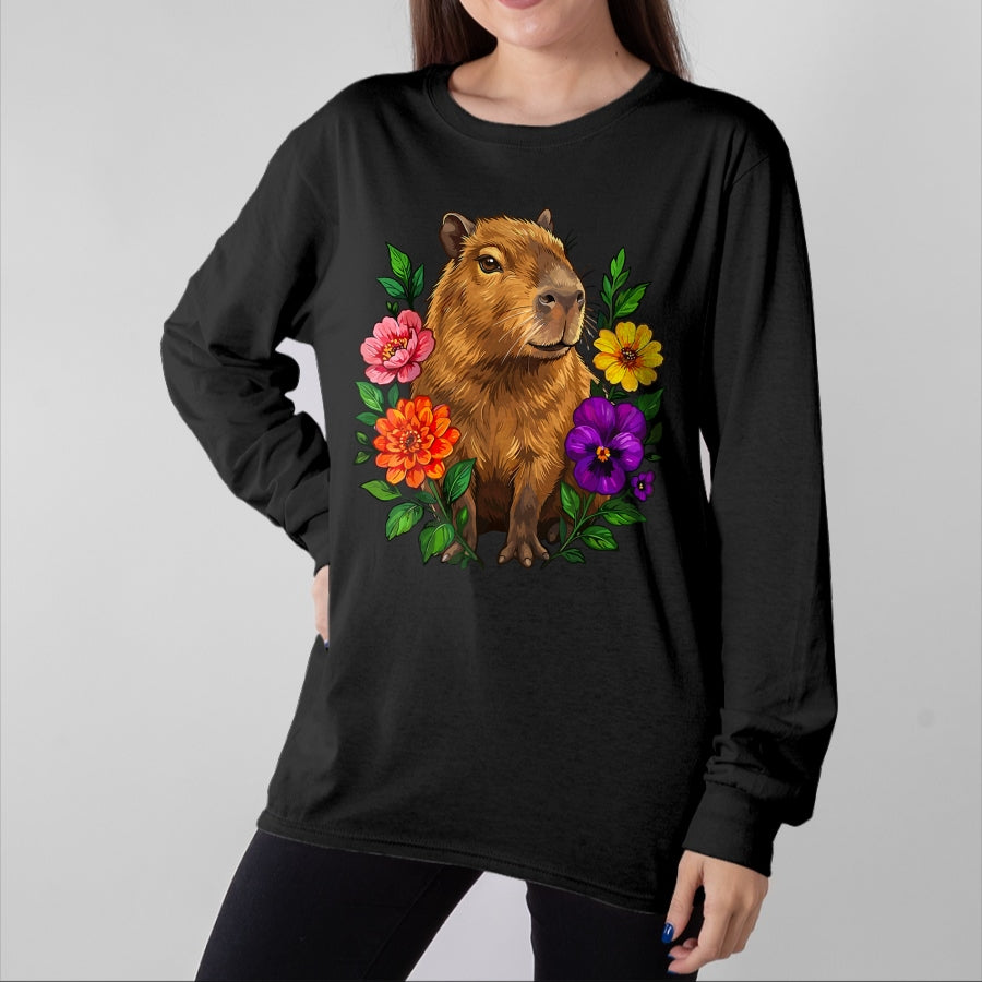 Cute Capybara Shirt, Funny Capybara Unisex T-Shirt/Hoodie/Sweatshirt HLT00 - Cute Capybara Floral T-Shirt