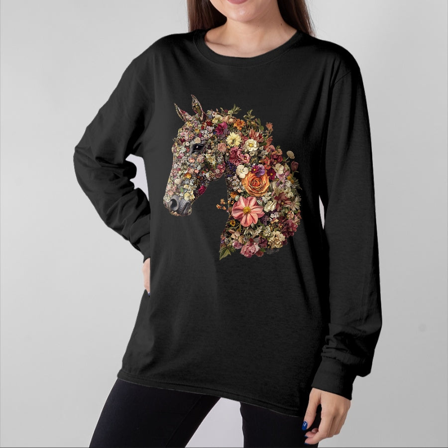 Best Horse Lover Shirt , Funny Horse UnisexT-Shirt/Hoodie/Sweatshirt HLT00 - Horse Lover Gifts Floral Horse T-Shirt - Unisex-Adult, Classic Fit, Black, Small, Short Sleeve, Cott