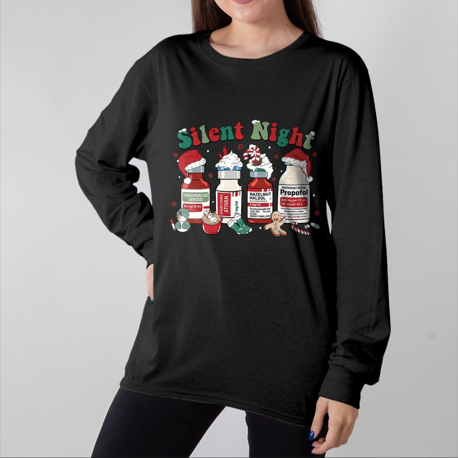 Funny Nurse Shirt, Nurse Unisex T-Shirt/Hoodie/Sweatshirt HLT00 - Retro Propofol Silent Night ICU Nurses Funny Merry Christmas T-Shirt