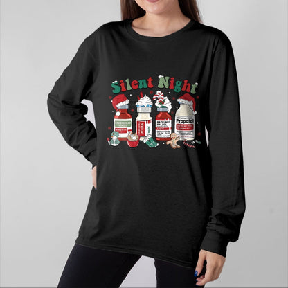 Funny Nurse Shirt, Nurse Unisex T-Shirt/Hoodie/Sweatshirt HLT00 - Retro Propofol Silent Night ICU Nurses Funny Merry Christmas T-Shirt