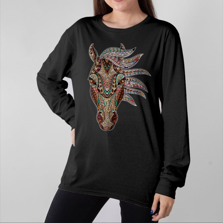 Native American T-Shirts, Vintage Native American Unisex T-Shirt/Hoodie/Sweatshirt HLT00 - Horse Tribal Abstract Art Native American Geometric Horse