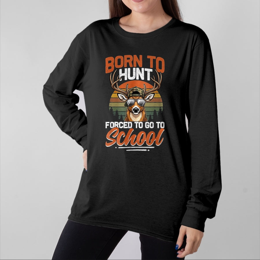 Funny Hunting Shirt, Gift For Hunting Lover Unisex T-Shirt/Hoodie/Sweatshirt HLT00 - Camo Deer Born Hunt Forced Go School Funny Hunting Boys T-Shirt, Women, Cranberry Red, Medium
