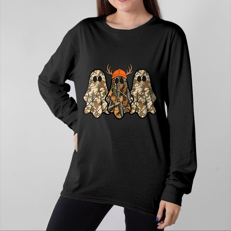 Funny Hunting Shirt, Gift For Hunting Lover Unisex T-Shirt/Hoodie/Sweatshirt HLT00 - Camo Boo Ghost Deer Hunting Season Halloween Men Women Boys T-Shirt