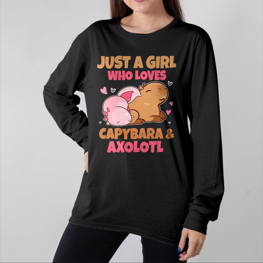 Cute Capybara Shirt, Funny Capybara Unisex T-Shirt/Hoodie/Sweatshirt HLT00 - Just A Girl Loves Capybara And Axolotl Salamander Lover T-Shirt
