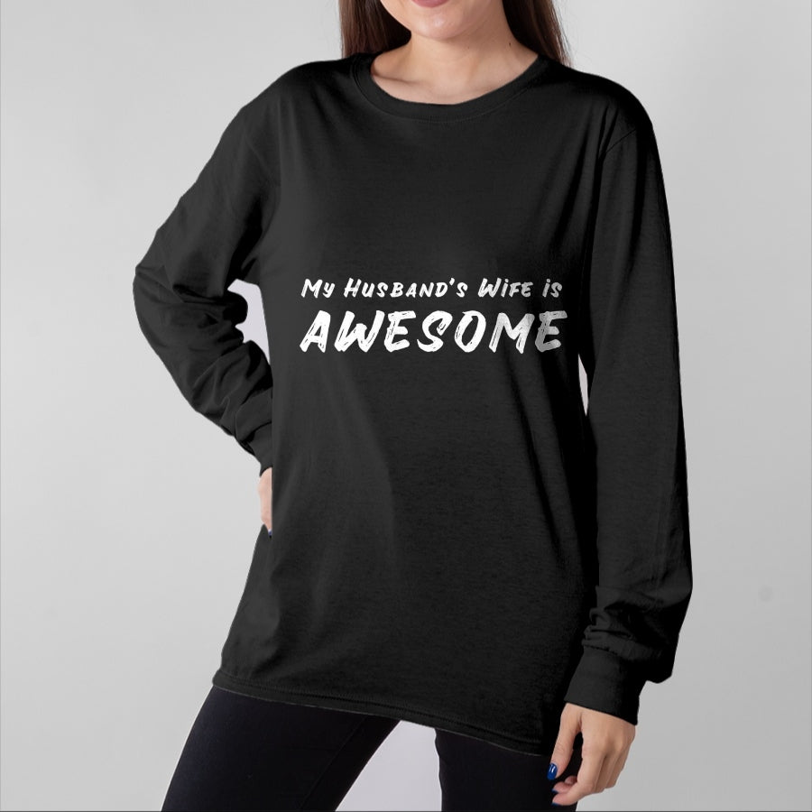 Best Wife Shirt, Wife and Husband Unisex T-Shirt/Hoodie/Sweatshirt HLT00 - Womens Women's My Husband's Wife Is Awesome Funny V-Neck T-Shirt