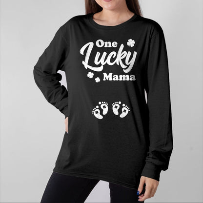 Gift for Mom Shirt, Funny Mom Unisex T-Shirt/Hoodie/Sweatshirt HLT00 - Pregnancy Mom of Twins One Lucky Mama St Patrick_s Day T-Shirt