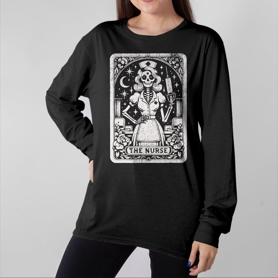 Funny Nurse Shirt, Nurse Unisex T-Shirt/Hoodie/Sweatshirt HLT00 - The Nurse Skeleton Tarot Card Funny Nursing Nurse RN LPN NP T-Shirt