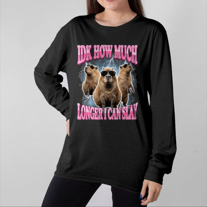 Cute Capybara Shirt, Funny Capybara Unisex T-Shirt/Hoodie/Sweatshirt HLT00 - IDK How Much Longer I Can Slay T-Shirt