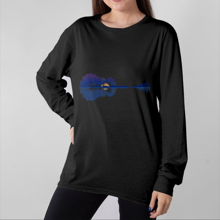 Guitar Lover Shirt, Funny Guitar UnisexT-Shirt/Hoodie/Sweatshirt HLT00 - Guitar Lake Reflections in Blue Music Lovers Guitar T-Shirt