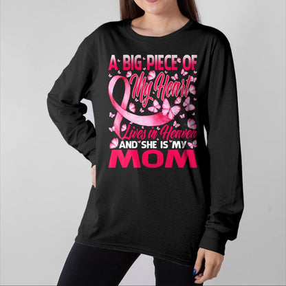 Gift for Mom Shirt, Funny Mom Unisex T-Shirt/Hoodie/Sweatshirt HLT00 - Mom In Heaven Butterfly Breast Cancer Awareness T-Shirt