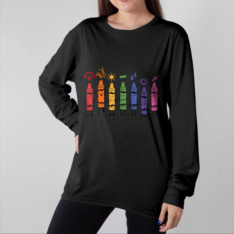 Best Teacher Shirt, Funny Teacher UnisexT-Shirt/Hoodie/Sweatshirt HLT00 - Mood Color Crayons Teacher T-Shirt