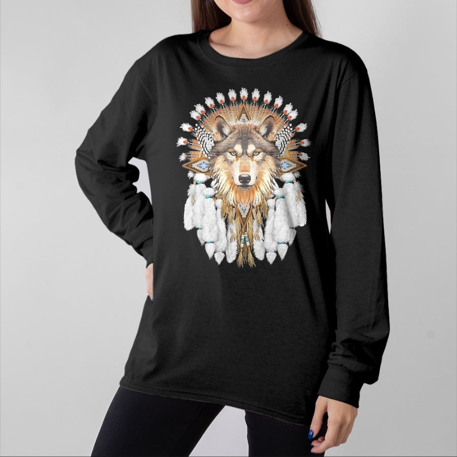 Native American T-Shirts, Vintage Native American Unisex T-Shirt/Hoodie/Sweatshirt HLT00 - Native American Wolf Feather