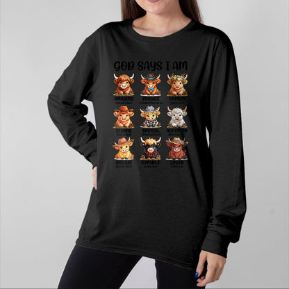Best Farmer Life Shirt, Funny Farmer UnisexT-Shirt/Hoodie/Sweatshirt HLT00 - God Says I Am Highland Cow Christian Religious Scottish Cow T-Shirt