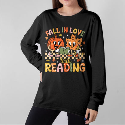 Best Teacher Shirt, Funny Teacher UnisexT-Shirt/Hoodie/Sweatshirt HLT00 - Fall in Love with Reading Autumn Pumpkin Teacher Book Lover T-Shirt