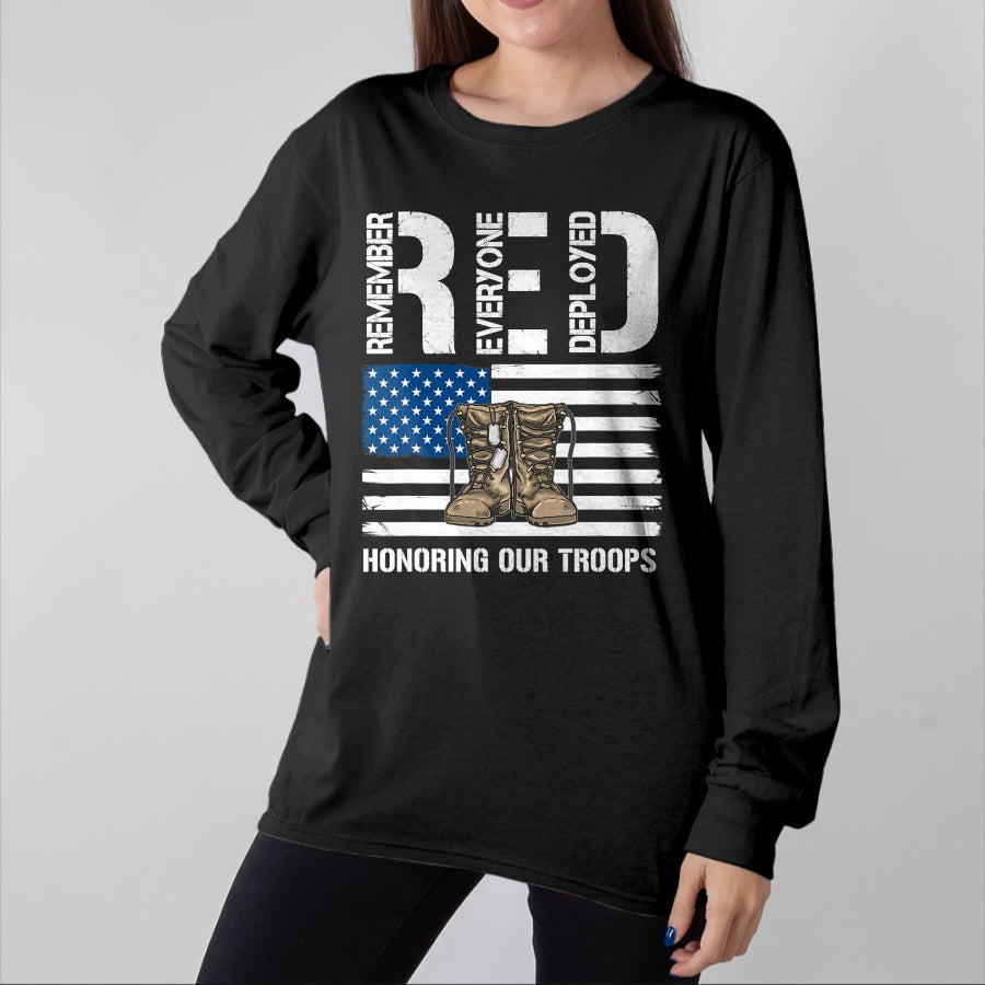 Proud Veteran Shirt, Funny Veteran UnisexT-Shirt/Hoodie/Sweatshirt HLT00 - Remember Everyone Veteran Deployed RED Friday Military T-Shirt