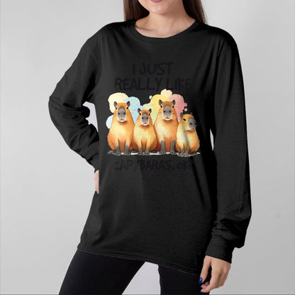 Cute Capybara Shirt, Funny Capybara Unisex T-Shirt/Hoodie/Sweatshirt HLT00 - Funny Capybara Long Sleeve T-Shirt (1)
