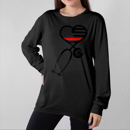 Funny Nurse Shirt, Nurse Unisex T-Shirt/Hoodie/Sweatshirt HLT00 - Firefighter Wife Thin Red Line Flag ER Nurse Support Gift T-Shirt