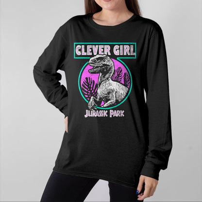 Best Dinosaur Lover Shirt, Funny Dinosaur UnisexT-Shirt/Hoodie/Sweatshirt HLT00 - Jurassic Park Distressed Teal Raptor Clever Girl Short Sleeve T-Shirt